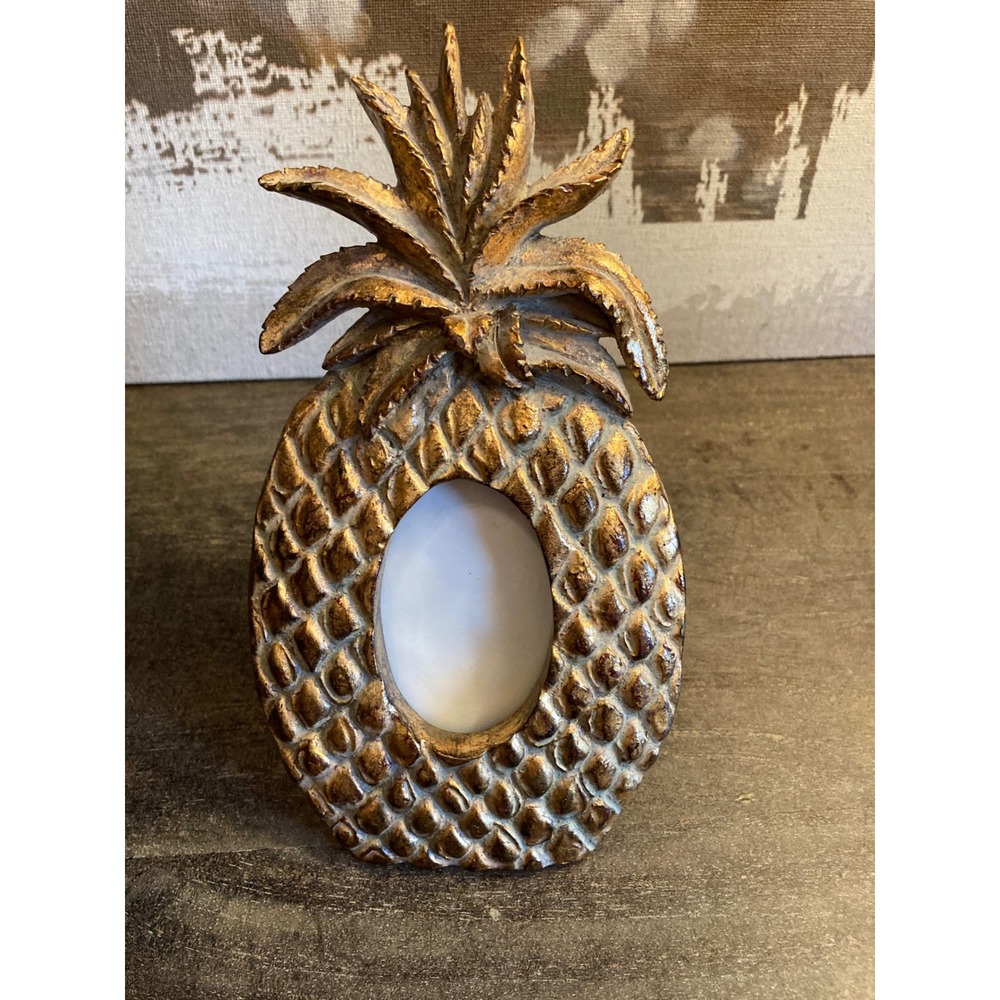 Hand Painted Gold Pineapple Picture Frame Textured Tropical Decor 8.5 Inch